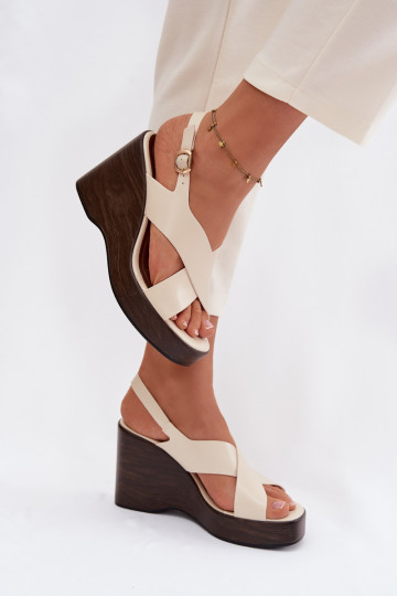 Sandalias de mujer de cuero ecológico Activado coturnoie beige Janivra