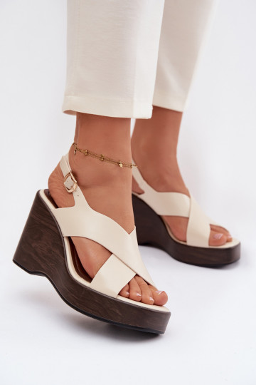 Sandalias de mujer de cuero ecológico Activado coturnoie beige Janivra 2