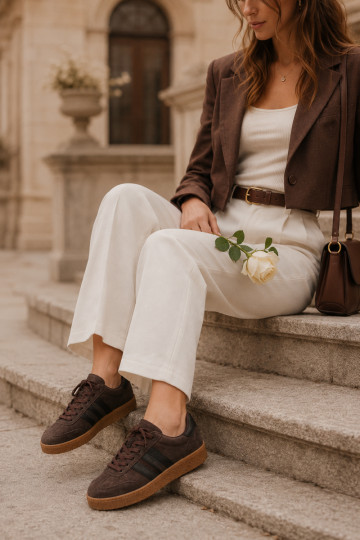 Zapatillas de mujer en ante sintético color chocolate Bellmont