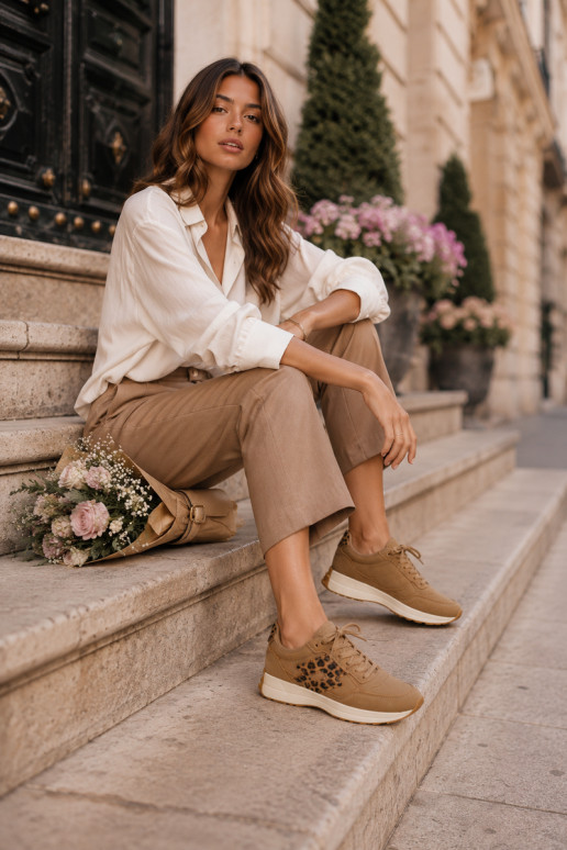 Zapatillas de mujer LOTTO 2401931U CALENTO en marrón con estampado de leopardo