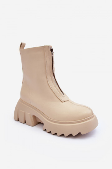 Botines con plataforma y cremalleras en color arena Kusma
