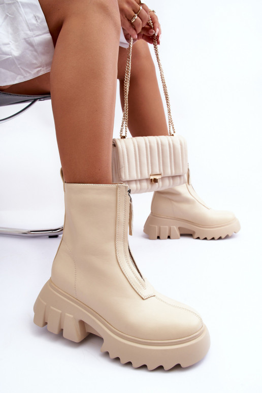 Botines con plataforma y cremalleras en color arena Kusma