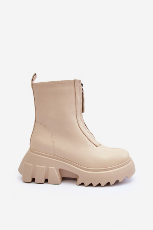 Botines con plataforma y cremalleras en color arena Kusma