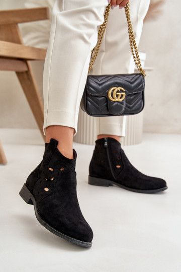 Botines de mujer con elementos de encaje en color negro S.Barski HY42-081