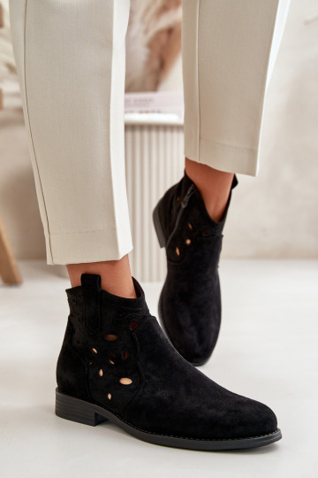 Botines de mujer con elementos de encaje en color negro S.Barski HY42-081 2