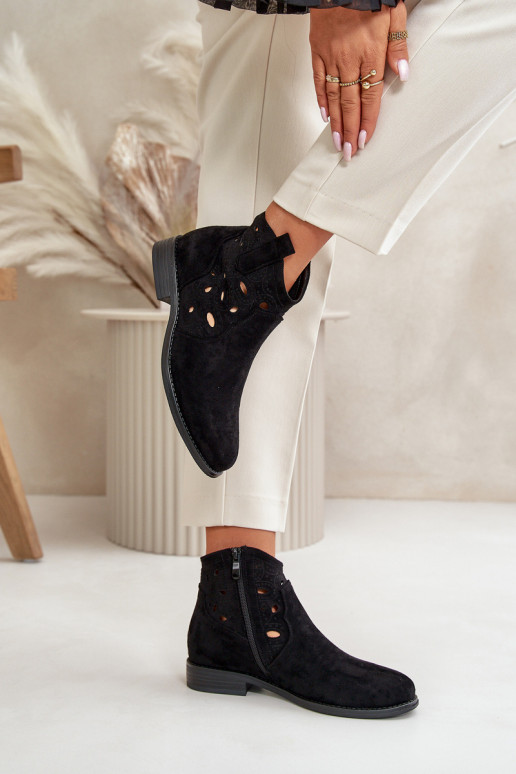 Botines de mujer con elementos de encaje en color negro S.Barski HY42-081
