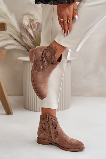 Botines de mujer con elementos de encaje en color marrón S.Barski HY42-081 2