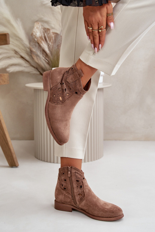 Botines de mujer con elementos de encaje en color marrón S.Barski HY42-081