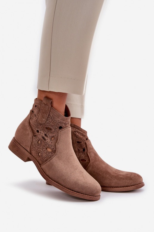 Botines de mujer con elementos de encaje en color marrón S.Barski HY42-081