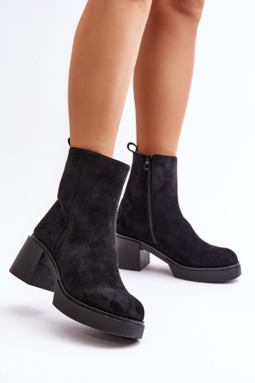 Botines cálidos para mujer de ante sintético con tacones en negro Meriluna