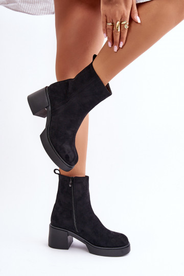 Botines cálidos para mujer de ante sintético con tacones en negro Meriluna 2