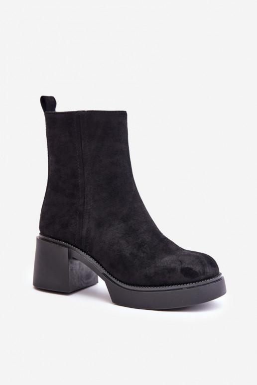 Botines cálidos para mujer de ante sintético con tacones en negro Meriluna