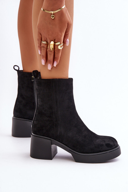 Botines cálidos para mujer de ante sintético con tacones en negro Meriluna