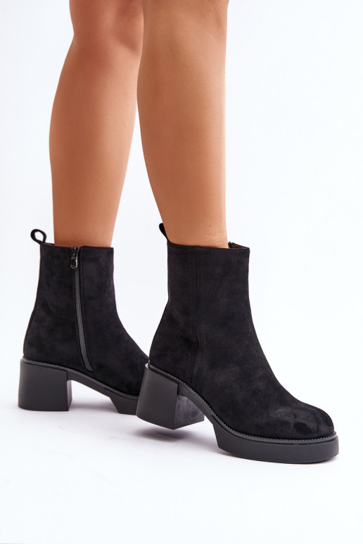 Botines cálidos para mujer de ante sintético con tacones en negro Meriluna