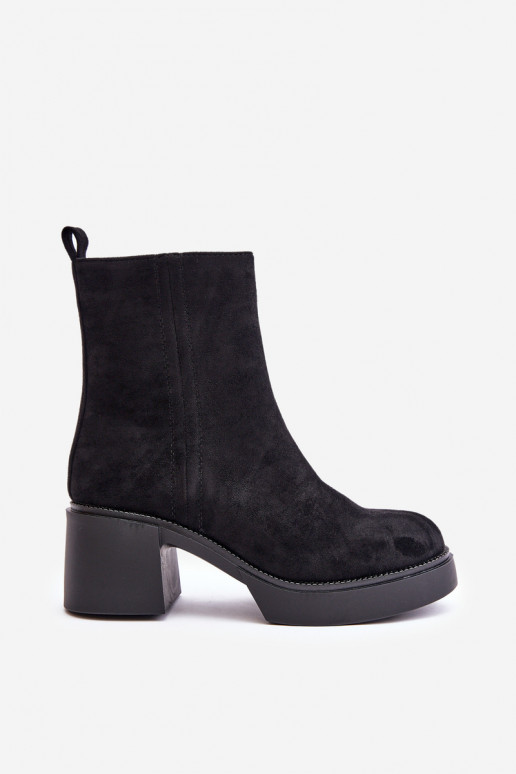 Botines cálidos para mujer de ante sintético con tacones en negro Meriluna