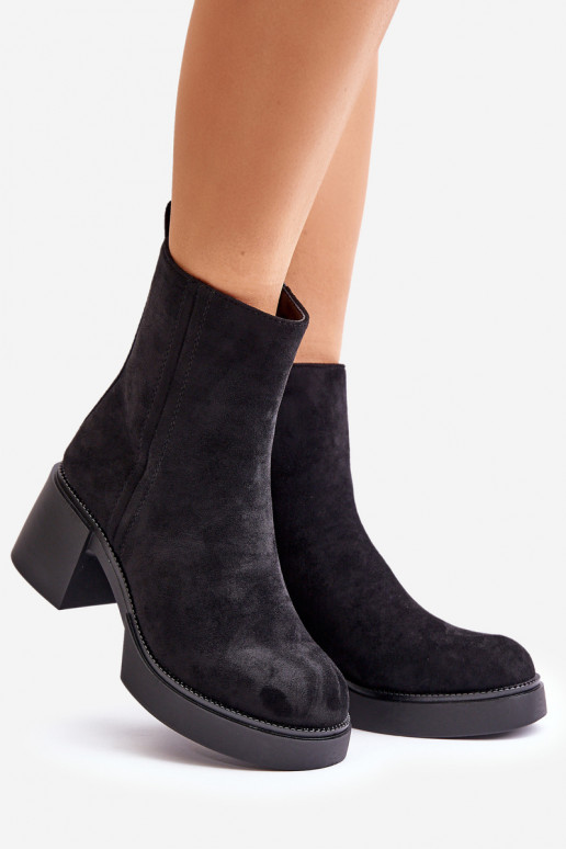 Botines cálidos para mujer de ante sintético con tacones en negro Meriluna