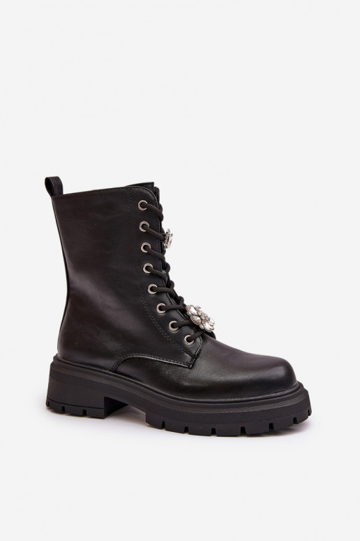 Botas de trabajo para mujer con adornos de cuero sintético en color negro Kristines