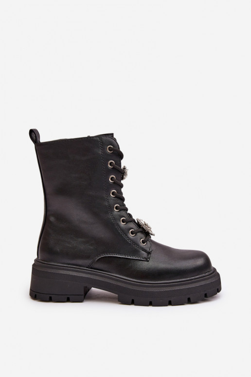 Botas de trabajo para mujer con adornos de cuero sintético en color negro Kristines