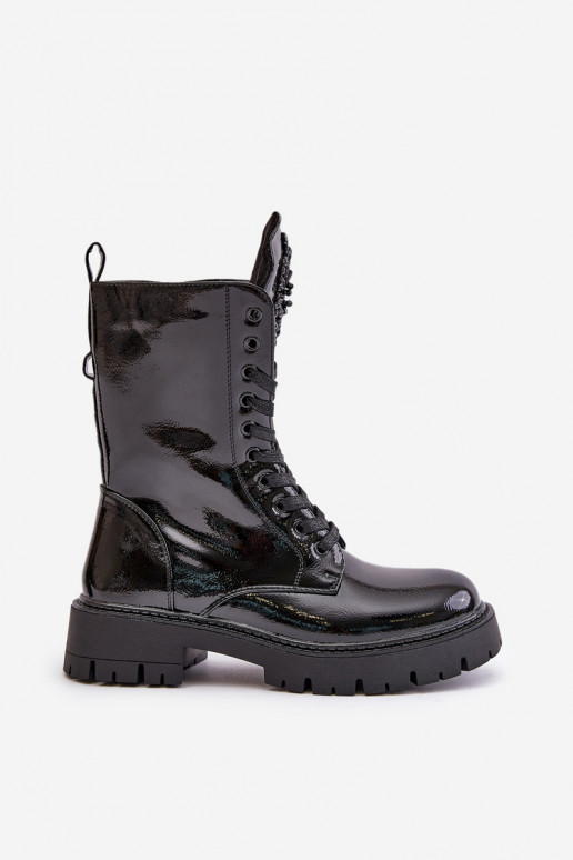 Botines de trabajo negros con adornos y efecto charol Kelilea