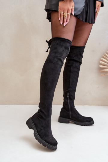 Botas negras por encima de la rodilla con tacones anchos de ante sintético Arkelia 2