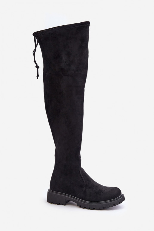 Botas negras por encima de la rodilla con tacones anchos de ante sintético Arkelia