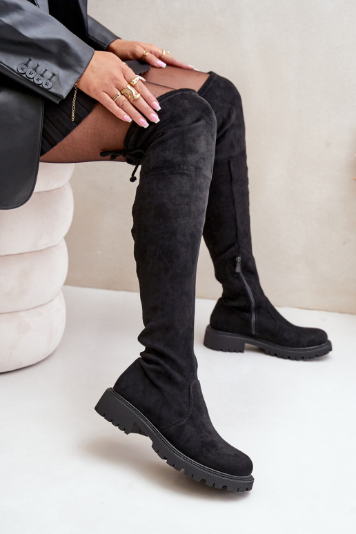 Botas negras por encima de la rodilla con tacones anchos de ante sintético Arkelia