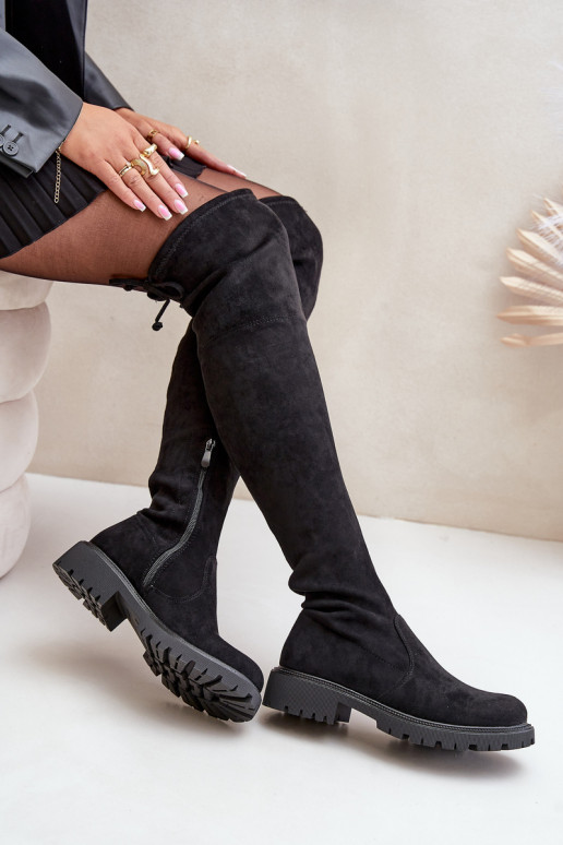 Botas negras por encima de la rodilla con tacones anchos de ante sintético Arkelia