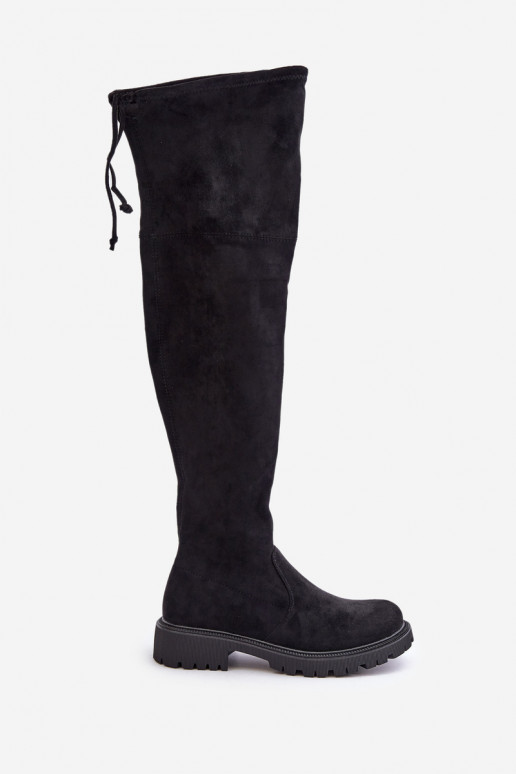 Botas negras por encima de la rodilla con tacones anchos de ante sintético Arkelia