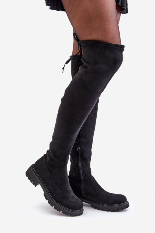 Botas negras por encima de la rodilla con tacones anchos de ante sintético Arkelia