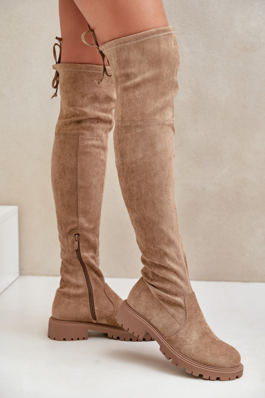 Botas beige por encima de la rodilla con tacones anchos de ante sintético Arkelia