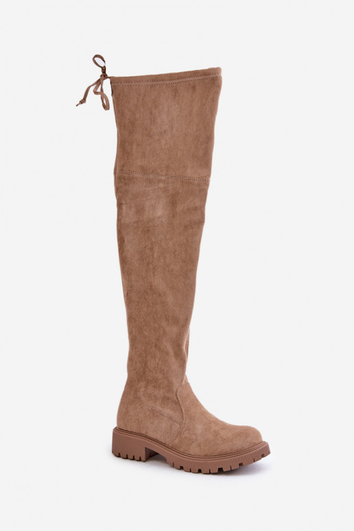 Botas beige por encima de la rodilla con tacones anchos de ante sintético Arkelia