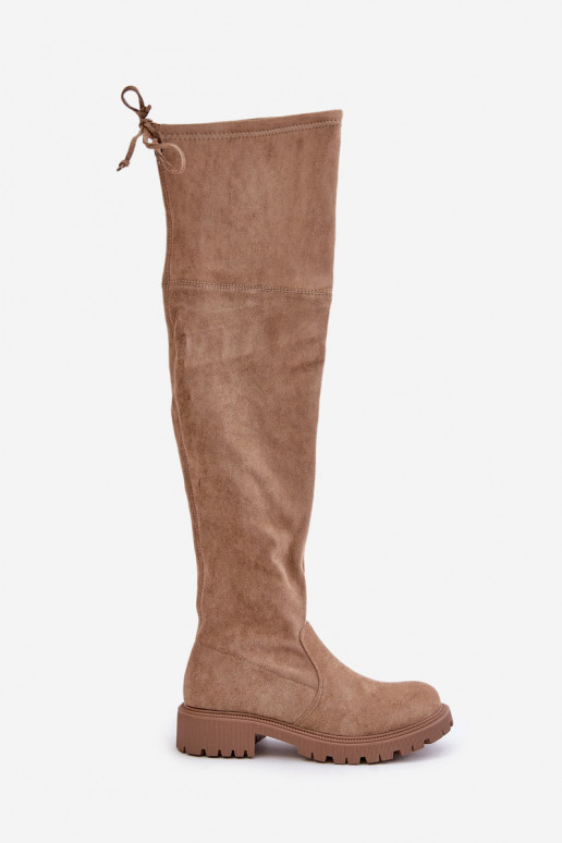 Botas beige por encima de la rodilla con tacones anchos de ante sintético Arkelia