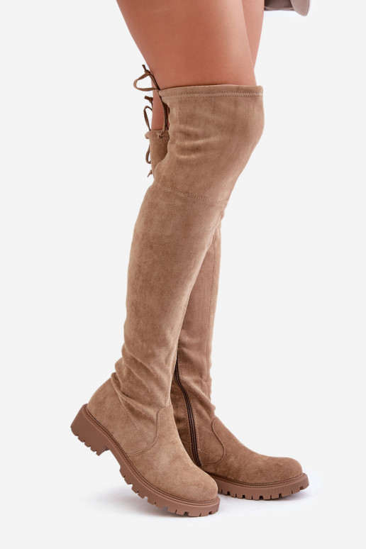 Botas beige por encima de la rodilla con tacones anchos de ante sintético Arkelia