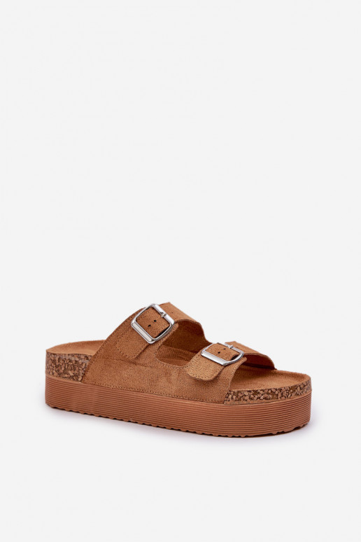 Chanclas de mujer con plataforma y hebillas en marrón Aramia