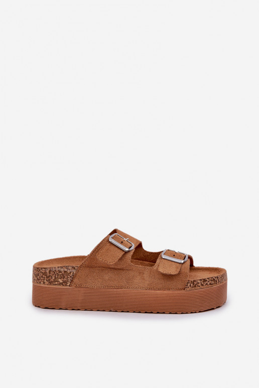 Chanclas de mujer con plataforma y hebillas en marrón Aramia
