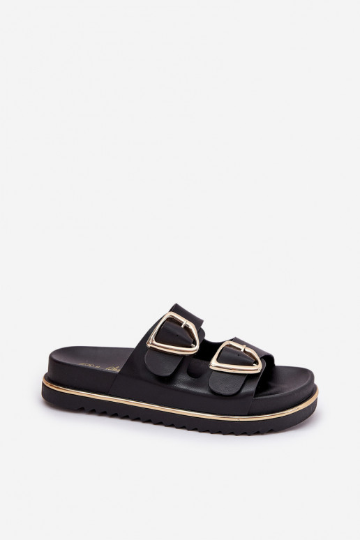 Chanclas de mujer con plataforma y hebillas en negro Tersele