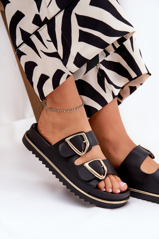 Chanclas de mujer con plataforma y hebillas en negro Tersele