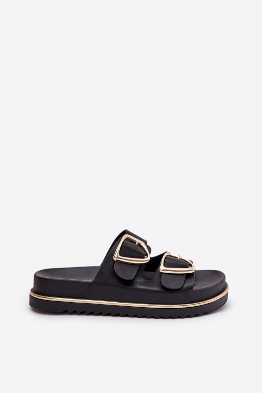 Chanclas de mujer con plataforma y hebillas en negro Tersele