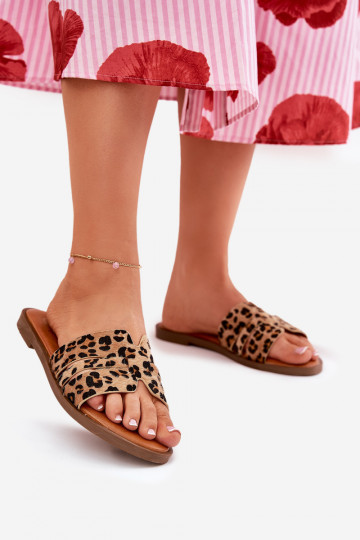 Chanclas de mujer con tacones anchos, recortes y estampado de leopardo en marrón Teterre