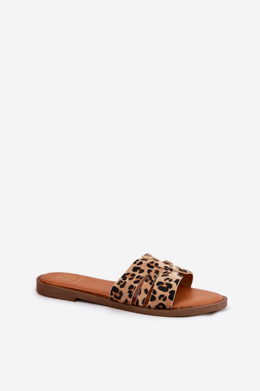 Chanclas de mujer con tacones anchos, recortes y estampado de leopardo en marrón Teterre