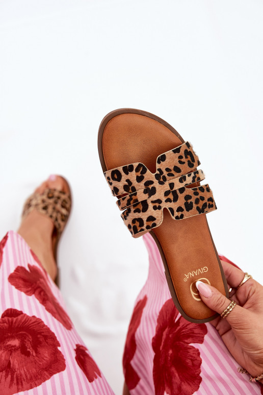 Chanclas de mujer con tacones anchos, recortes y estampado de leopardo en marrón Teterre