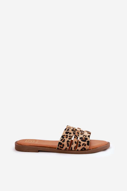 Chanclas de mujer con tacones anchos, recortes y estampado de leopardo en marrón Teterre