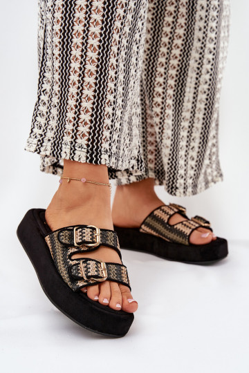 Chanclas de mujer con plataforma y hebillas en negro Limme 2