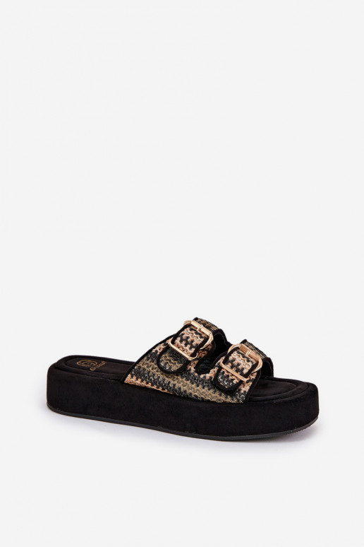 Chanclas de mujer con plataforma y hebillas en negro Limme