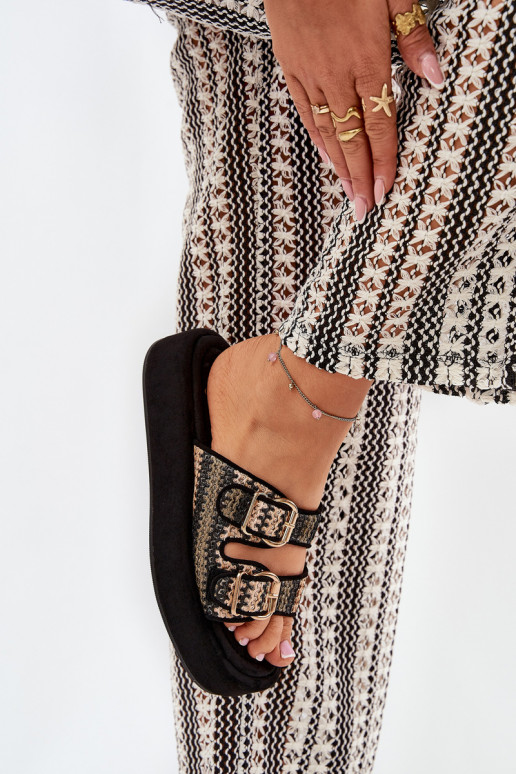 Chanclas de mujer con plataforma y hebillas en negro Limme