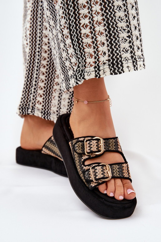 Chanclas de mujer con plataforma y hebillas en negro Limme