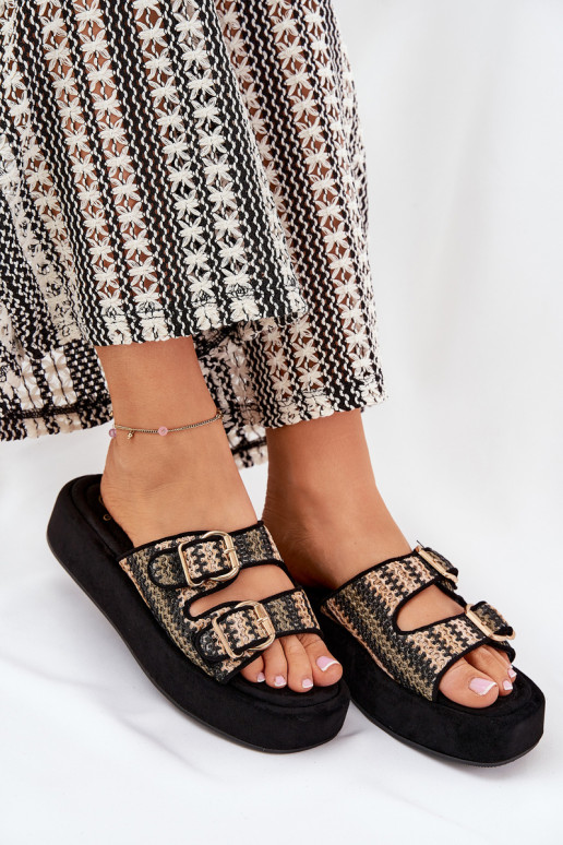 Chanclas de mujer con plataforma y hebillas en negro Limme
