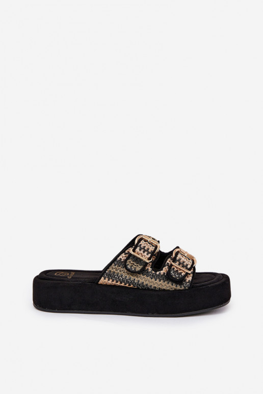 Chanclas de mujer con plataforma y hebillas en negro Limme