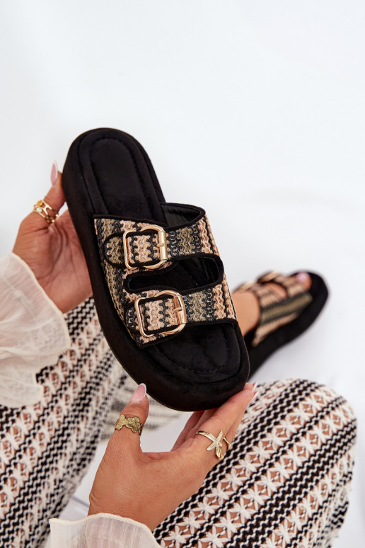 Chanclas de mujer con plataforma y hebillas en negro Limme