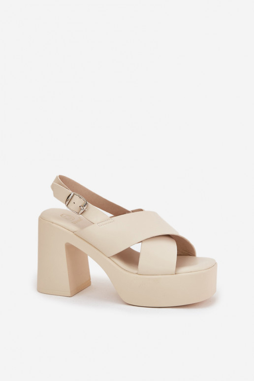 Sandalias de mujer de tacón alto en plataforma de cuero sintético color marfil Annavin